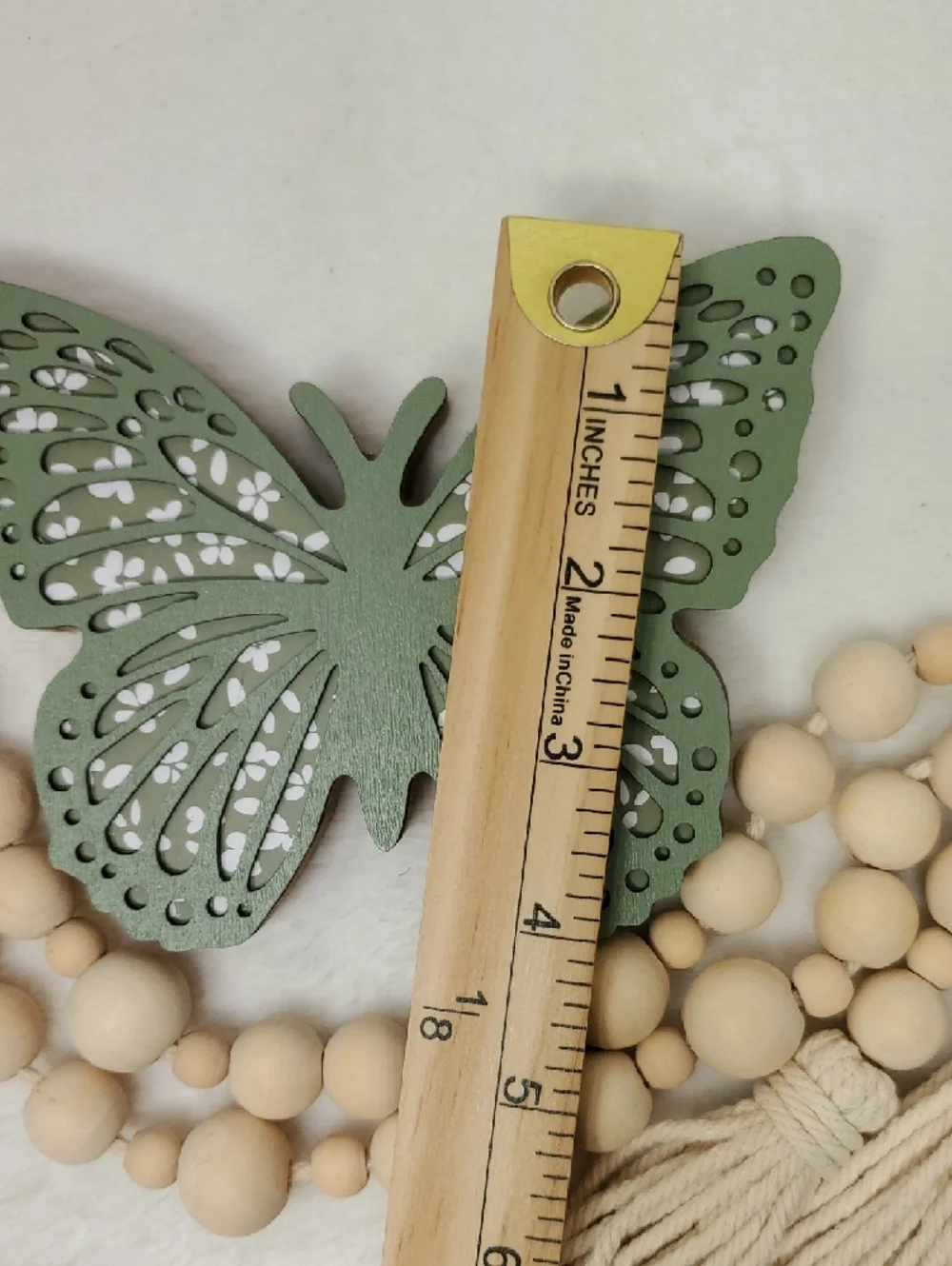 Green Decorative Freestanding Butterfly & Natural Beaded Garland NWT